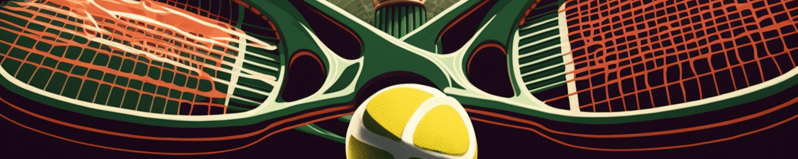 A cover image for the Wimbledon tennis tournament, two rackets located opposite each other, tennis green ball in the middle