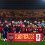 Spain's national football team celebrates their ticket to the World Cup 2026 after finishing first of their group in a game against Turkey on November 18, 2025. World Cup 2026 odds featured image