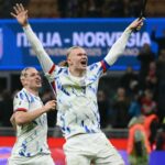 Norway's captain, Erling Braut Haaland (#09), and Norway's defender, Julian Ryerson (#14) celebrate their victory at the end of the FIFA World Cup 2026 European qualification football match between Italy and Norway, at the San Siro Stadium, in Milan, on November 16, 2025. Photo courtesy of the official FIFA Facebook Profile. Norway prop bets featured image