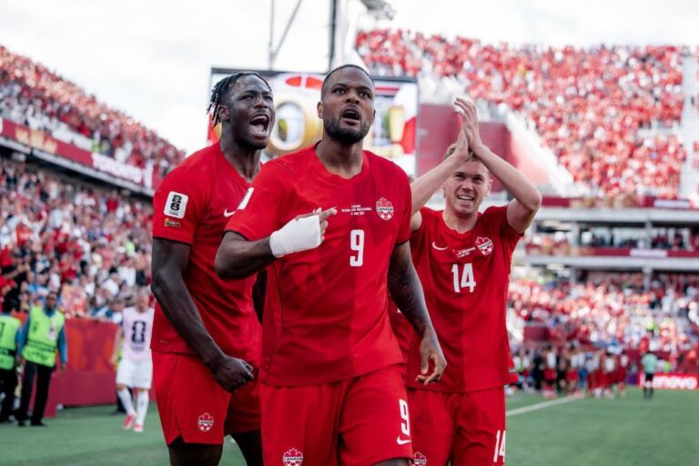Cyle Larin celebrates his goal against Bosnia in Canada's first World Cup 2026 game. World Cup 2026 tips for day 9 & 10 featured image.