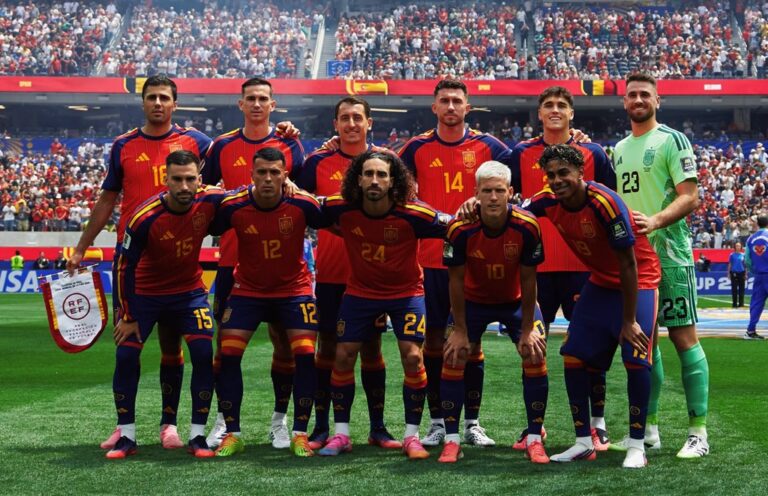Spain team photo prior to the World Cup 2026 semifinal. World Cup Final 2026 featured image.